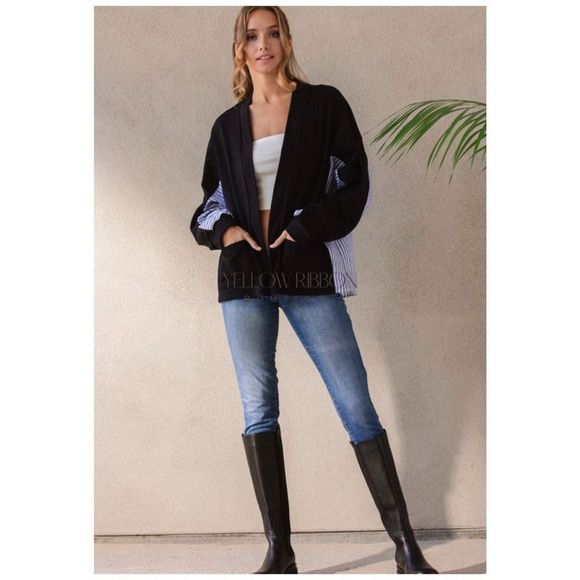 NEW Stripe Contrast Open Cardigan - Picture 4 of 5